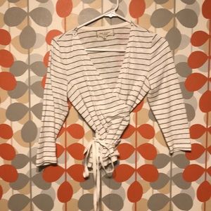 White and navy light weight wrapped shirt.